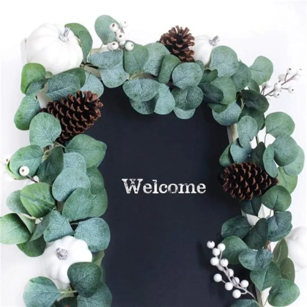 White Pumpkin Garland Artificial Eucalyptus with White Pumpkins Pinecones